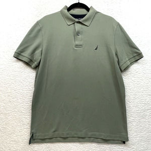 Nautica Shirt Mens Medium Green Performance Deck Polo Golf Rugby Preppy Retro